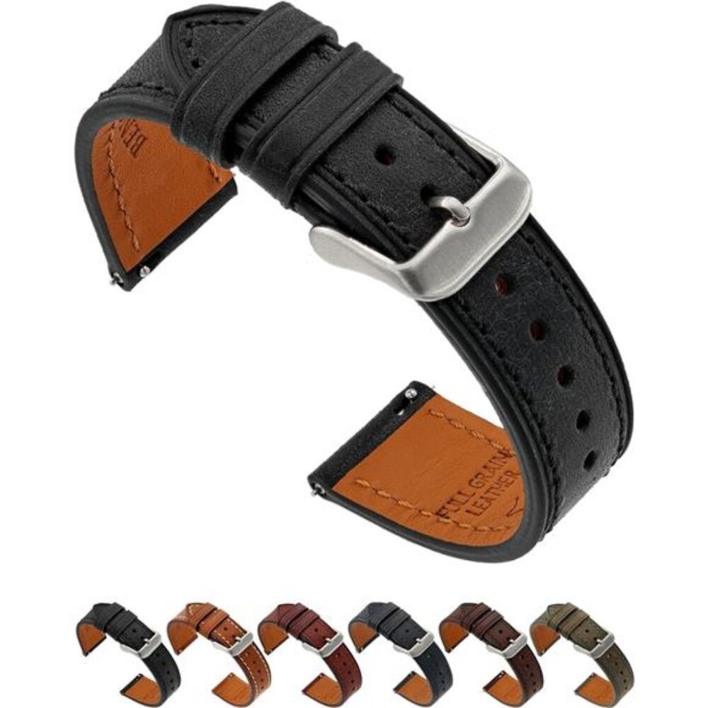 Leather Watch Band - Premium Italian Full Grain Leather Watch Straps Black